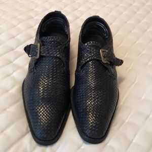 A.Testoni Italian made  woven leather black  shoes men’s size 8